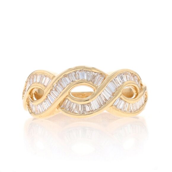 Yellow Gold Diamond Twist Band - 14k Baguette 1.00ctw Ring